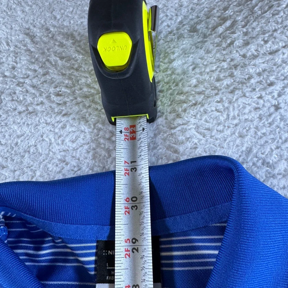 Nike Dri-Fit Standard Fit Striped Collared Blue Stretch Golf Polo Shirt Sz Large
